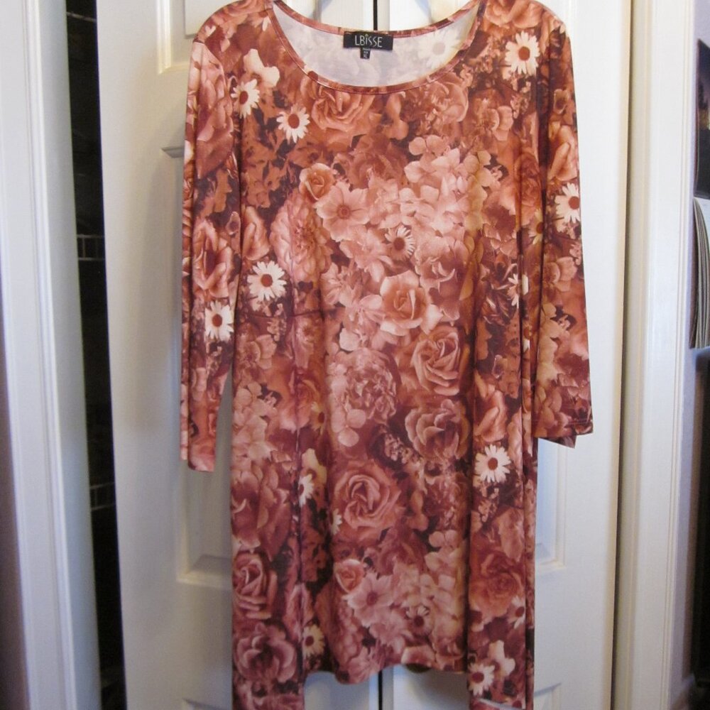 Lbisse Red Floral Tunic Sz XL